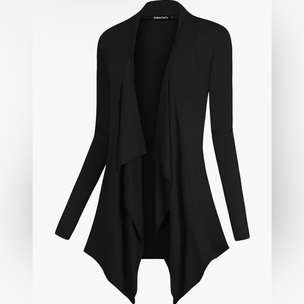 Women's Black Flowy Duster Cardigan NWT Medium Boho Chic Coastal Layering - Picture 2 of 6